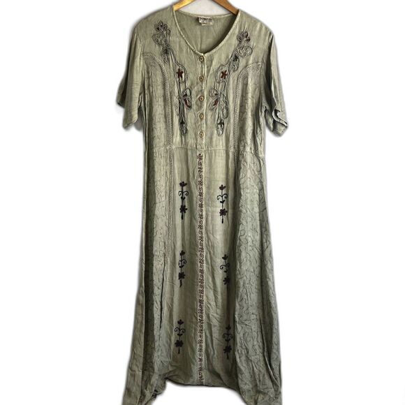 Sumeer by S&N Fashions Light Green Embroidered Tie Back Maxi Dress Size XL - Picture 1 of 13